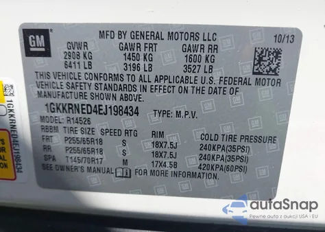 2014 GMC Acadia Sle-1 z USA, uszkodzony, nr VIN 1GKKRNED4EJ198434